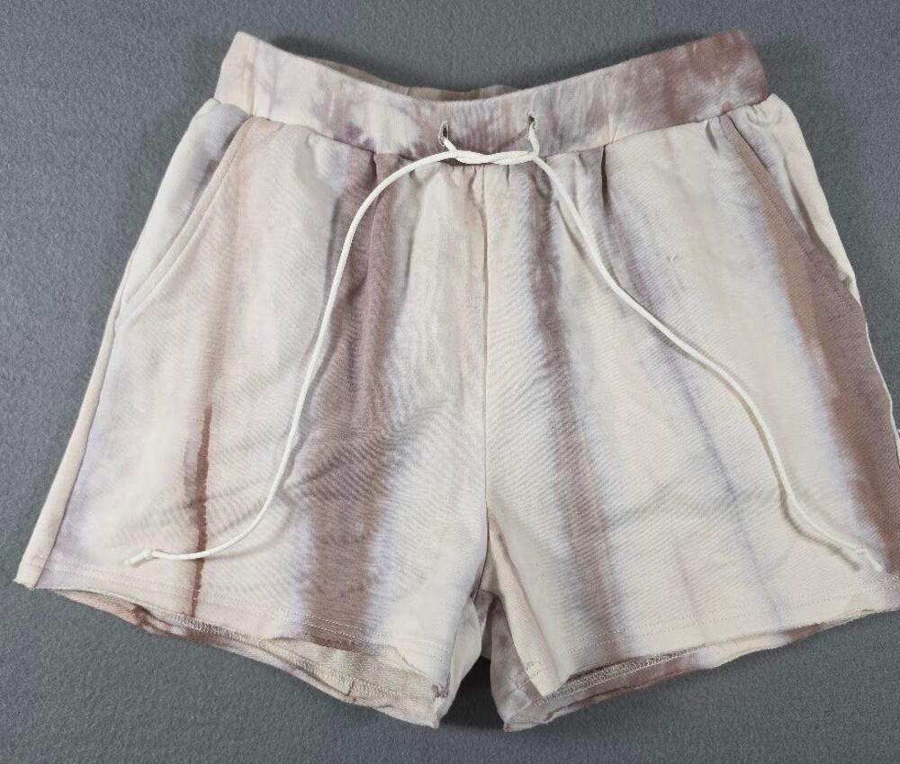 NWT POL Clothing Tie Dye French Terry Sweat Shorts Cream Brown Drawstring Small